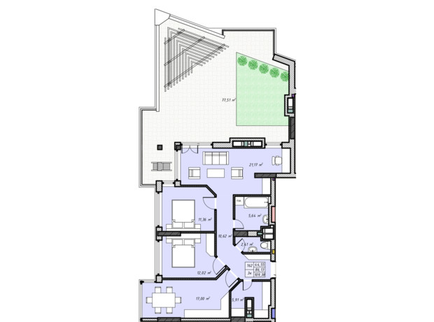 ЖК Sky Hall : планировка 3-комнатной квартиры 109.38 м² ЖК Sky Hall : планировка 3-комнатной квартиры 109.38 м²