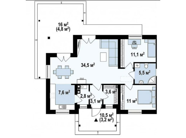 КМ Green Kvartal: планування 1-кімнатної квартири 102 м²