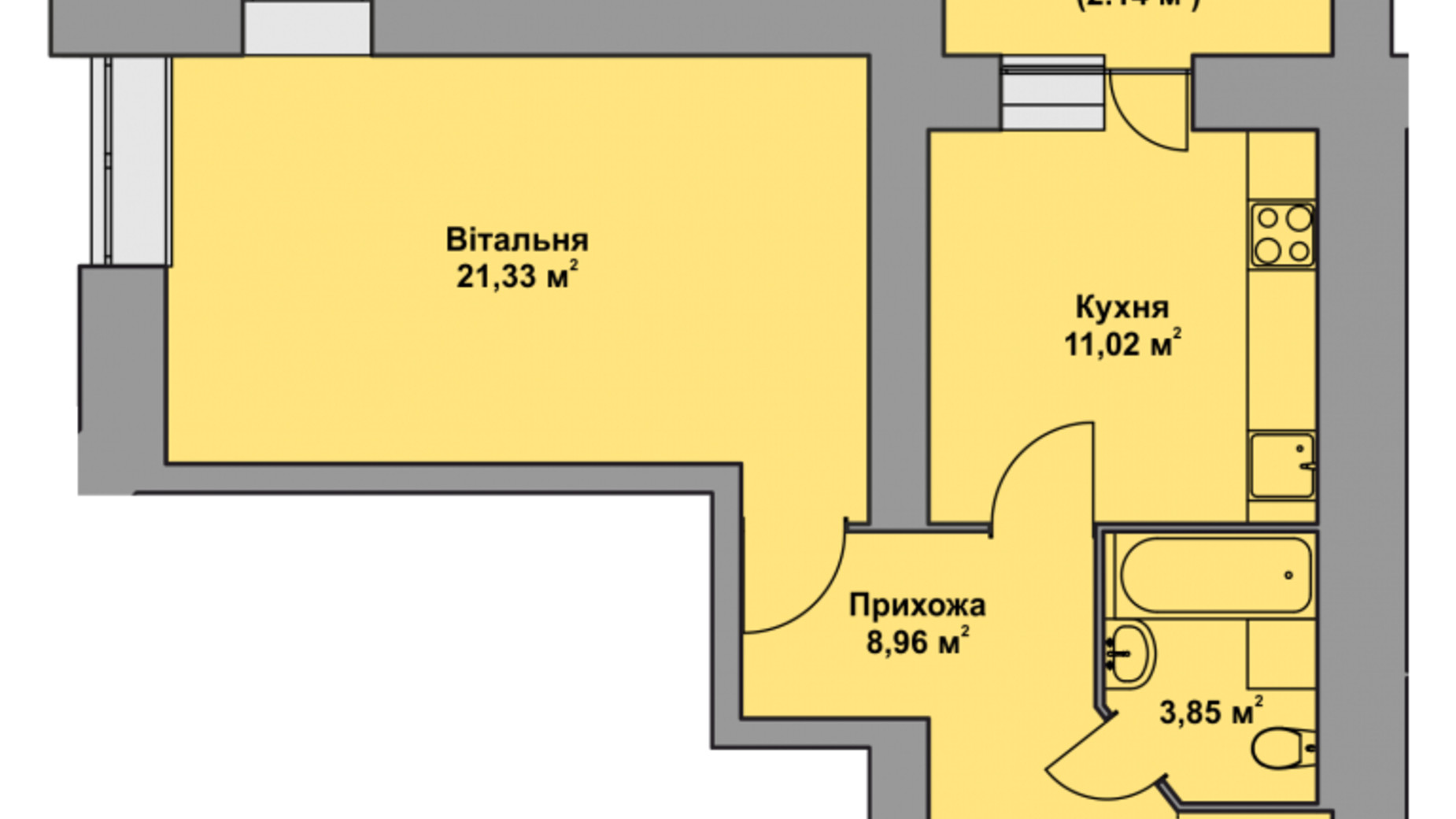 Планування 1-кімнатної квартири в ЖК Комфорт Таун плюс 47.7 м², фото 496125