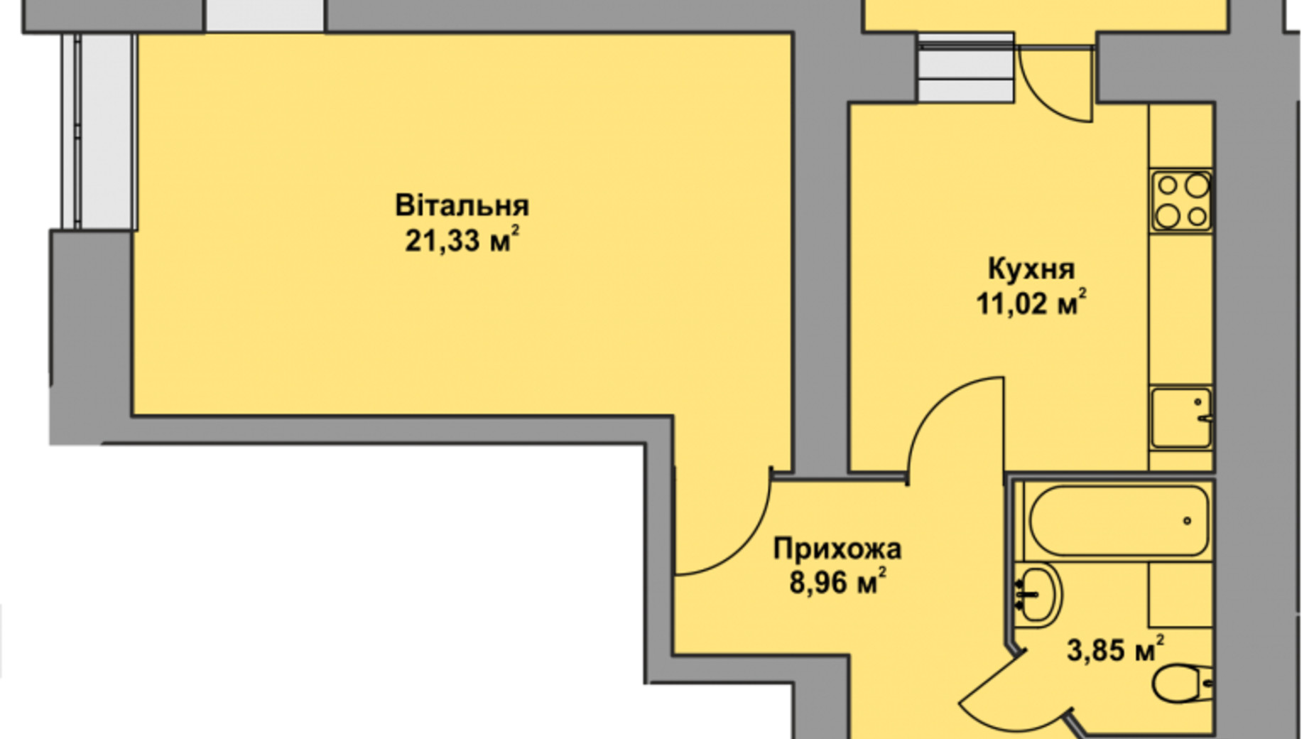 Планировка 1-комнатной квартиры в ЖК Комфорт Таун плюс 47.8 м², фото 496126