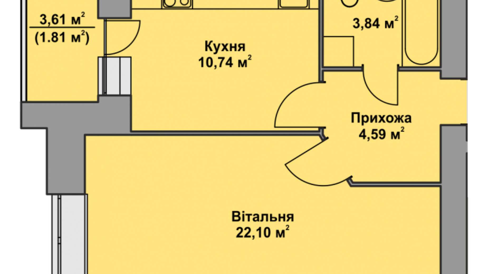 Планировка 1-комнатной квартиры в ЖК Комфорт Таун плюс 43.5 м², фото 496137