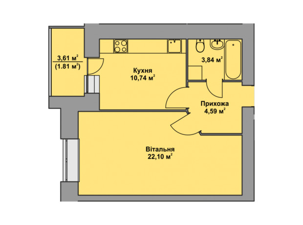 ЖК Комфорт Таун плюс: планировка 1-комнатной квартиры 43.5 м²