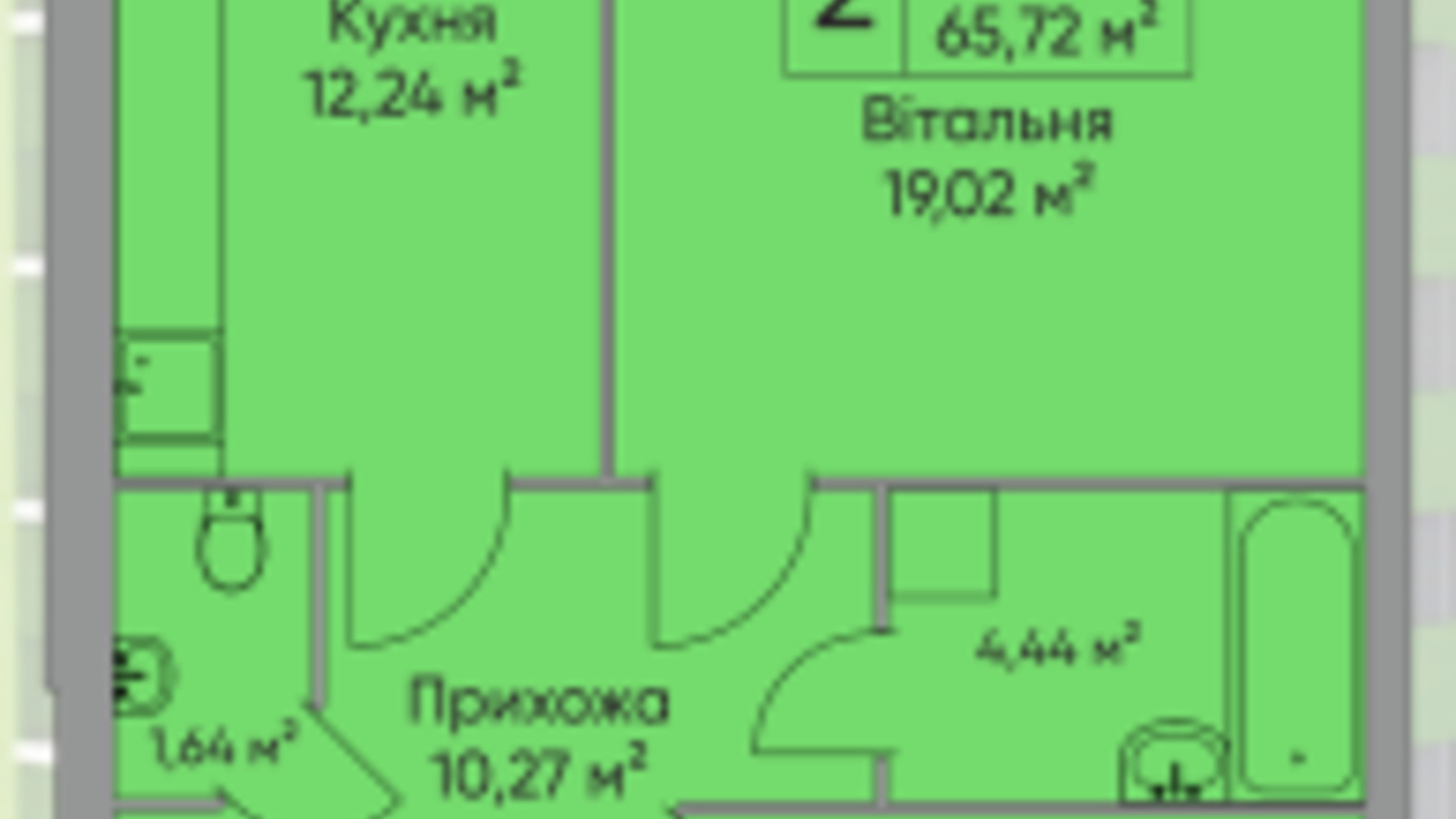 Планировка 2-комнатной квартиры в ЖК Комфорт Таун плюс 65.1 м², фото 496143