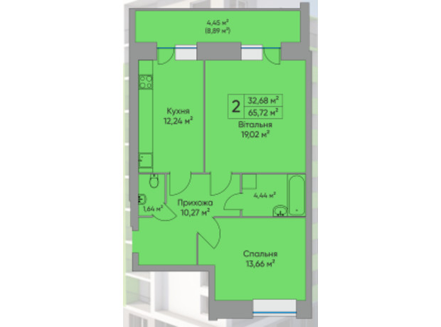 ЖК Комфорт Таун плюс: планування 2-кімнатної квартири 65.1 м²