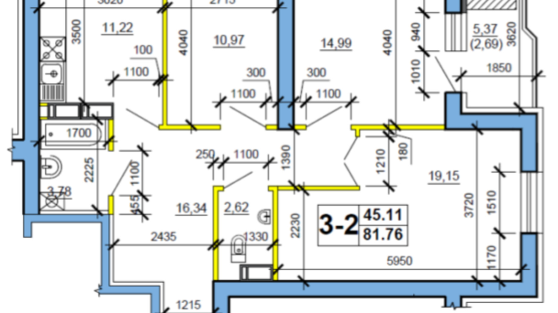 Планування 3-кімнатної квартири в ЖК вул. Сергія Амброса 81.76 м², фото 496145