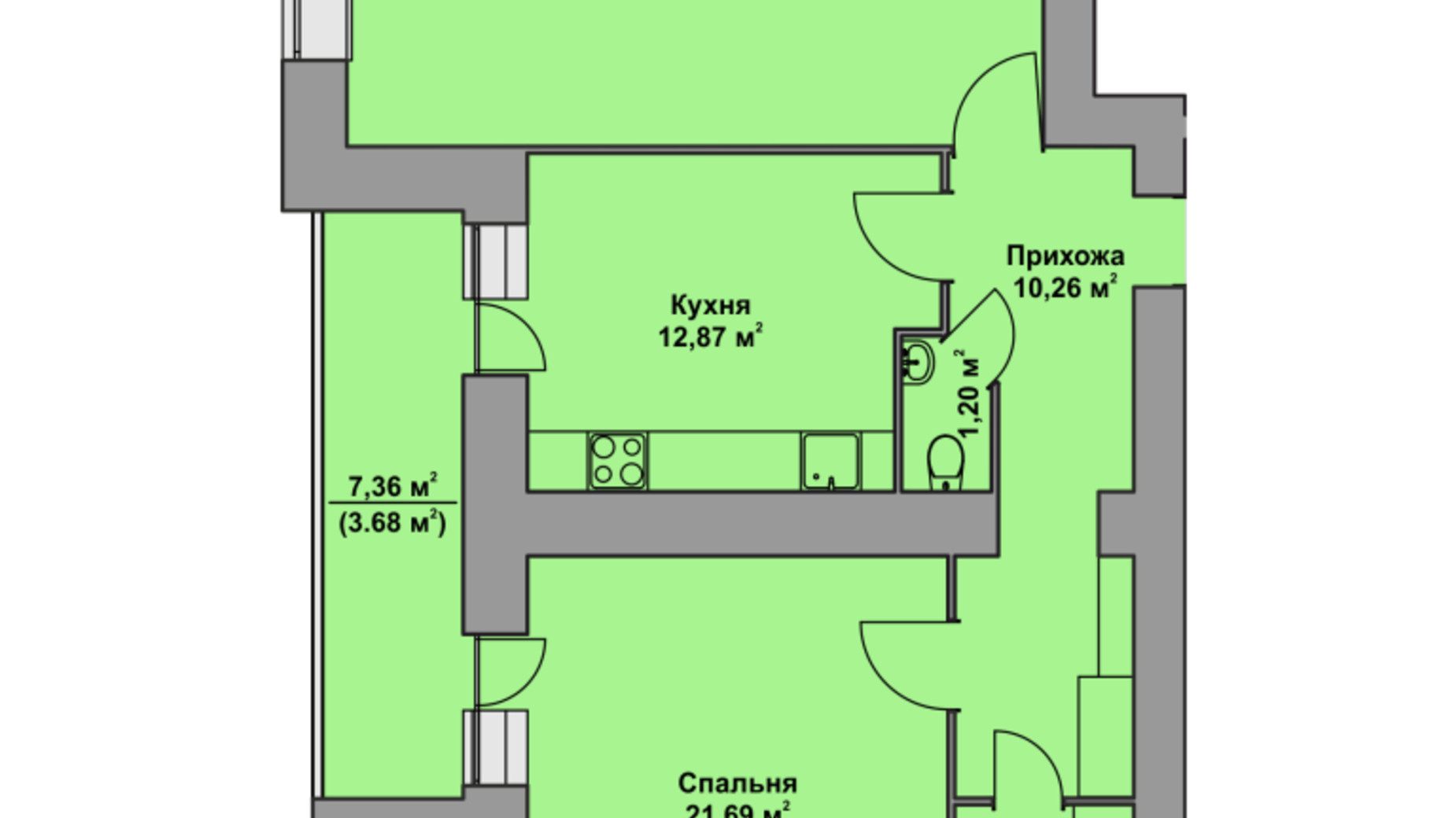 Планировка 2-комнатной квартиры в ЖК Комфорт Таун плюс 77.58 м², фото 496147