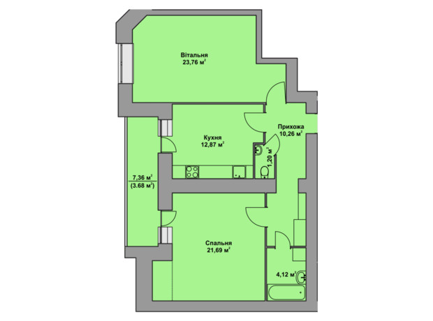 ЖК Комфорт Таун плюс: планировка 2-комнатной квартиры 77.58 м²