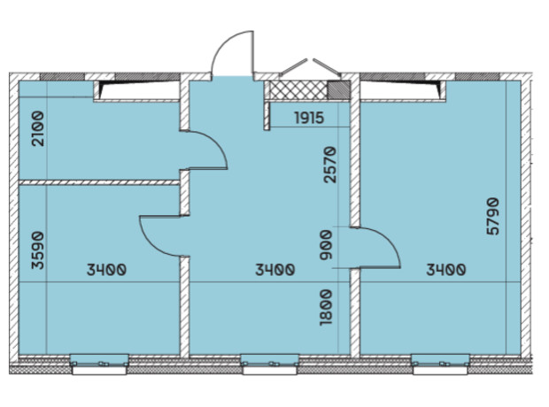 ЖК Smart: планировка 3-комнатной квартиры 55.76 м²
