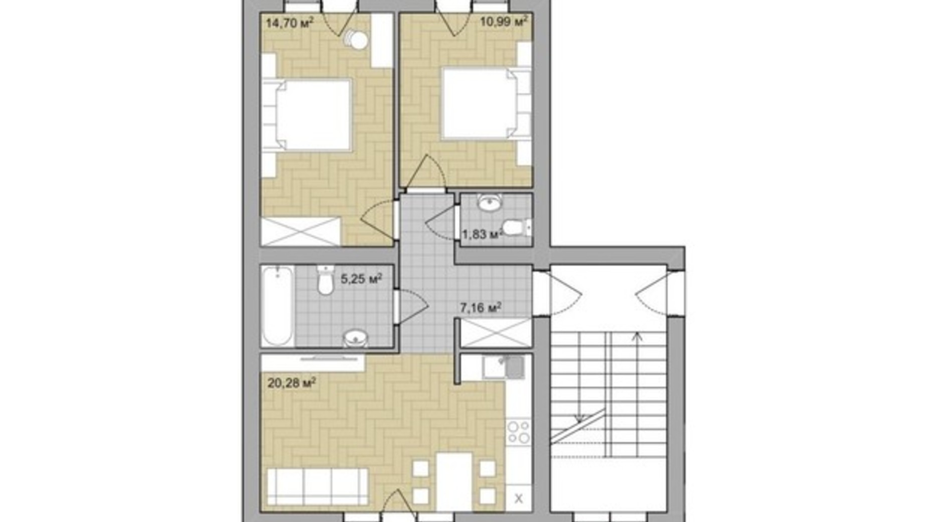 Планировка 2-комнатной квартиры в ЖК Долина Троянд 60.23 м², фото 496626