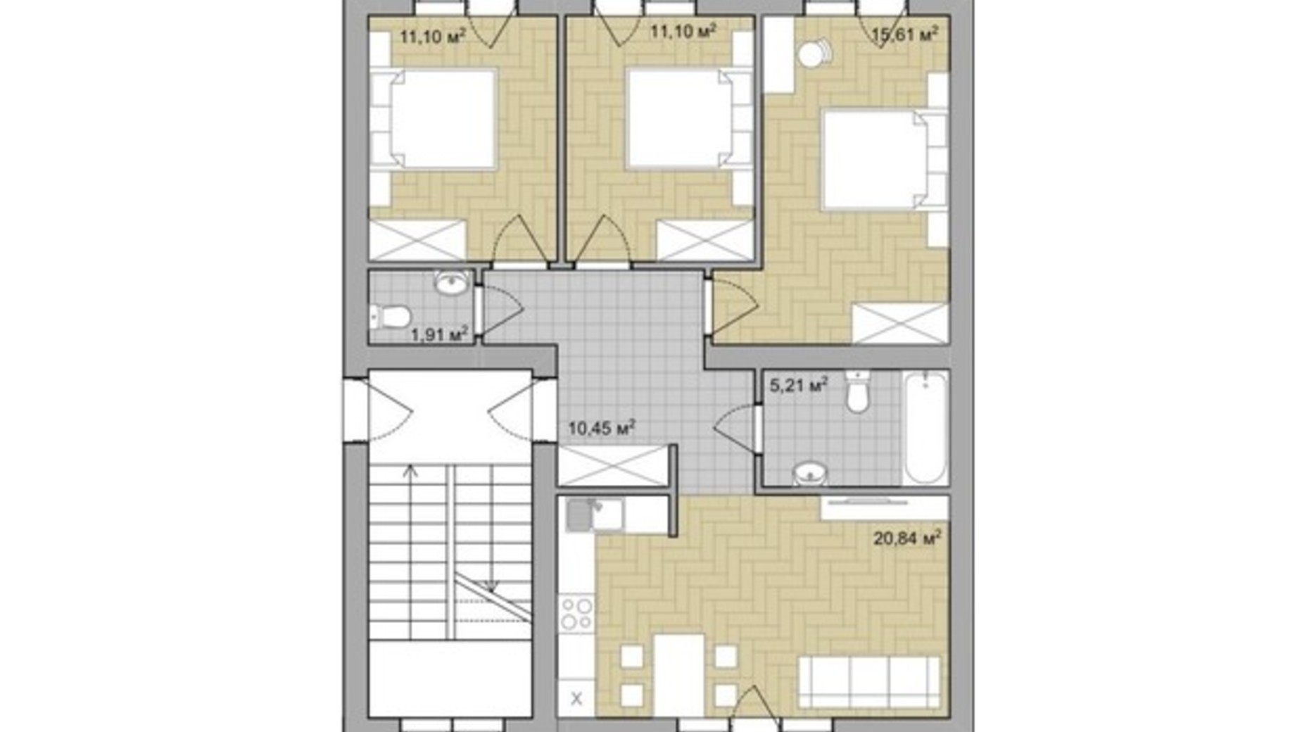 Планування 3-кімнатної квартири в ЖК Долина Троянд 76.23 м², фото 496629
