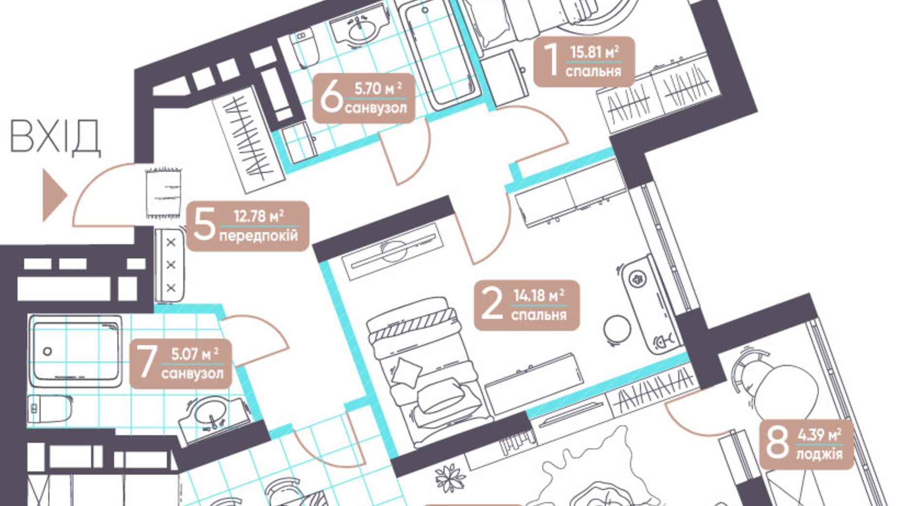 Планировка 3-комнатной квартиры в ЖК Теремки 103.7 м², фото 496673