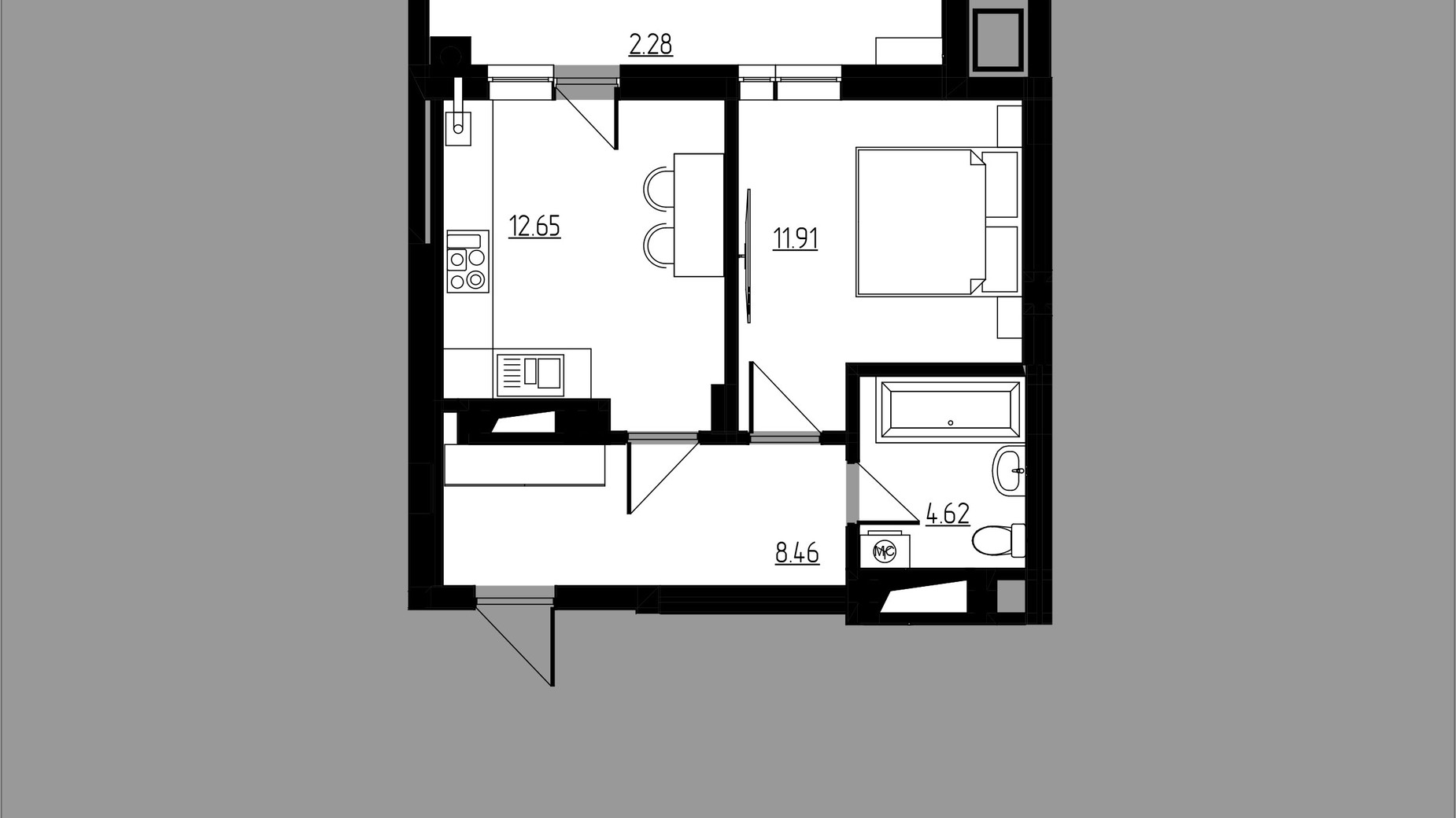 Планування 1-кімнатної квартири в ЖК City Lux 41.26 м², фото 496712