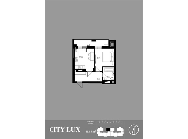 ЖК City Lux: планировка 1-комнатной квартиры 39.85 м²