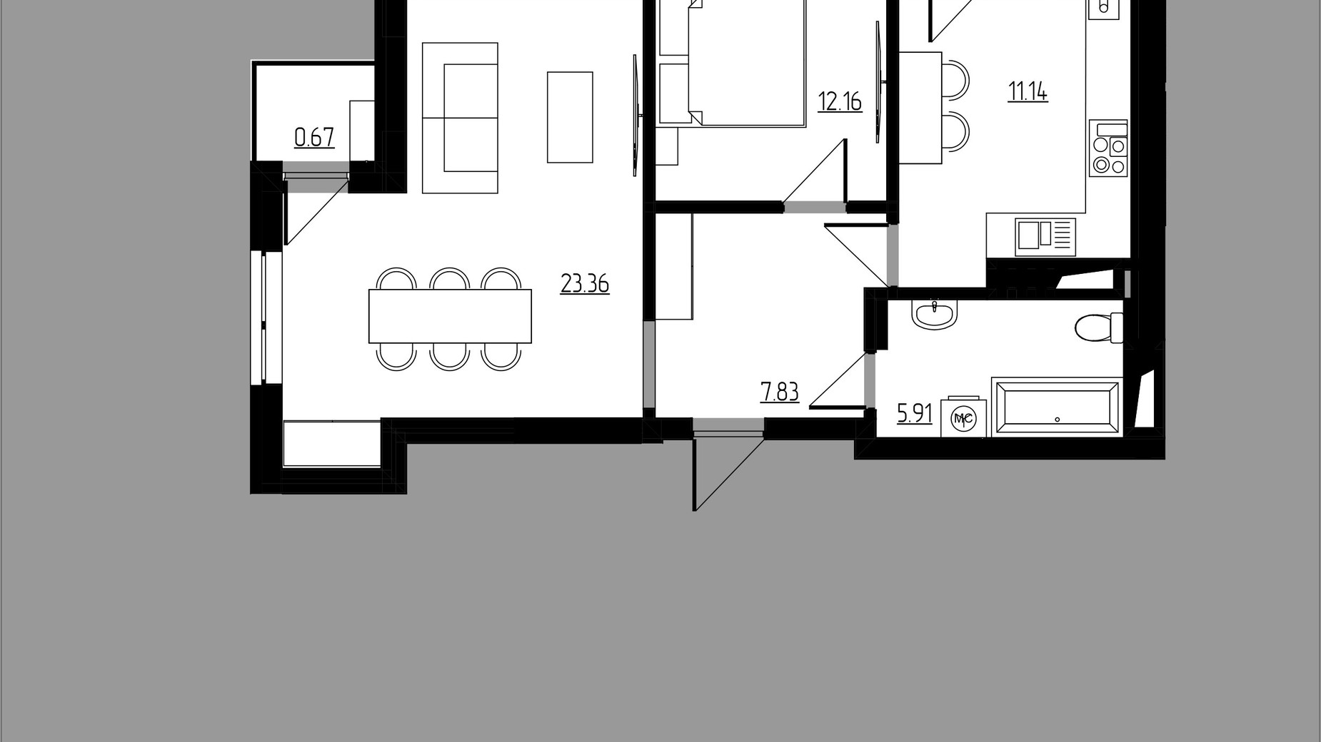 Планировка 2-комнатной квартиры в ЖК City Lux 63.35 м², фото 496713