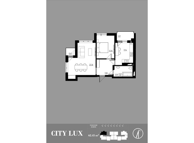 ЖК City Lux: планировка 2-комнатной квартиры 63.35 м²