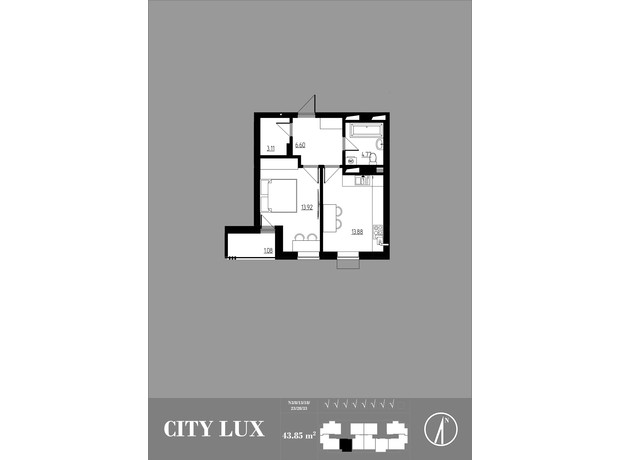 ЖК City Lux: планировка 1-комнатной квартиры 43.85 м²