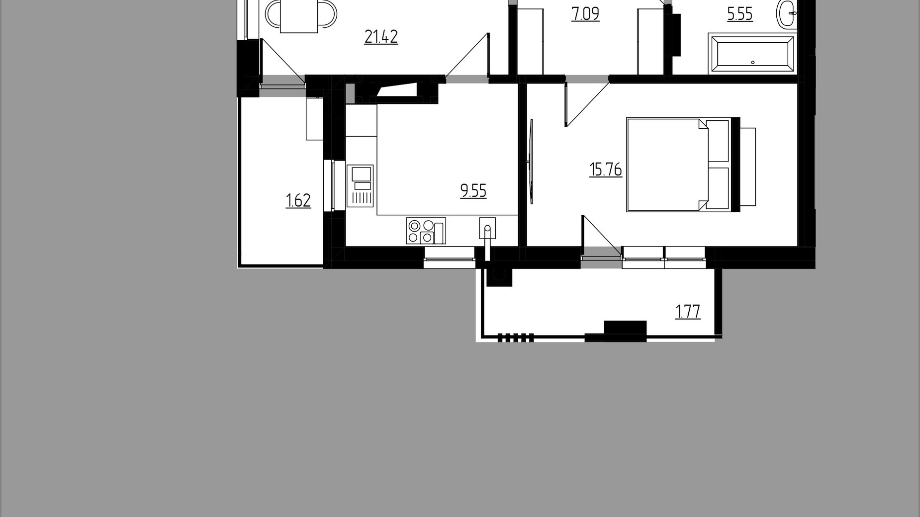 Планування 2-кімнатної квартири в ЖК City Lux 63.3 м², фото 496715