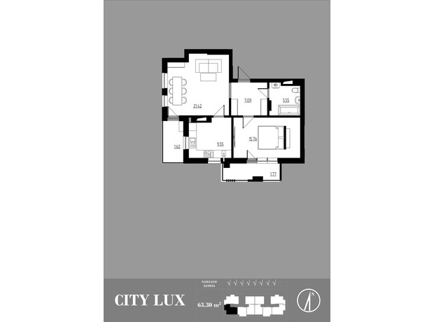 ЖК City Lux: планировка 2-комнатной квартиры 63.3 м²