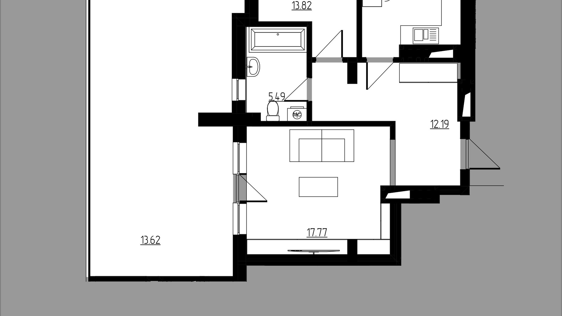 Планировка 2-комнатной квартиры в ЖК City Lux 75.49 м², фото 496718