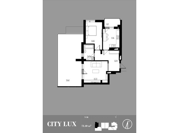 ЖК City Lux: планування 2-кімнатної квартири 75.49 м²