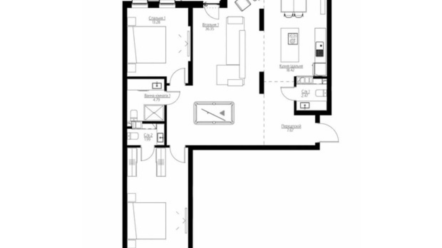Планировка 3-комнатной квартиры в ЖК Happy House 108.28 м², фото 496849