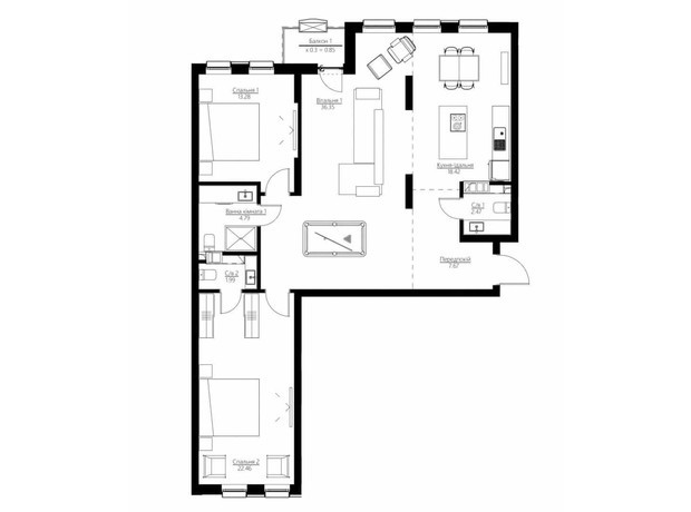 ЖК Happy House: планировка 3-комнатной квартиры 108.28 м²