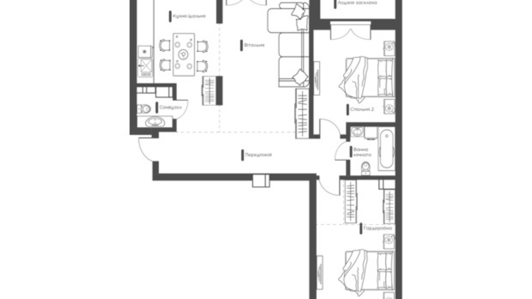 Планировка 3-комнатной квартиры в ЖК Happy House 106.91 м², фото 496850