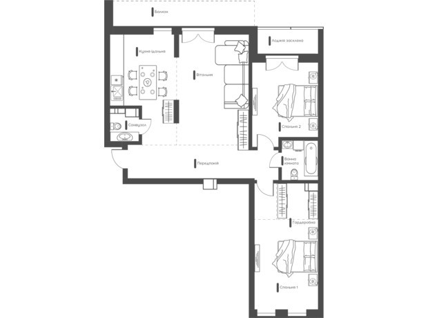 ЖК Happy House: планировка 3-комнатной квартиры 106.91 м²