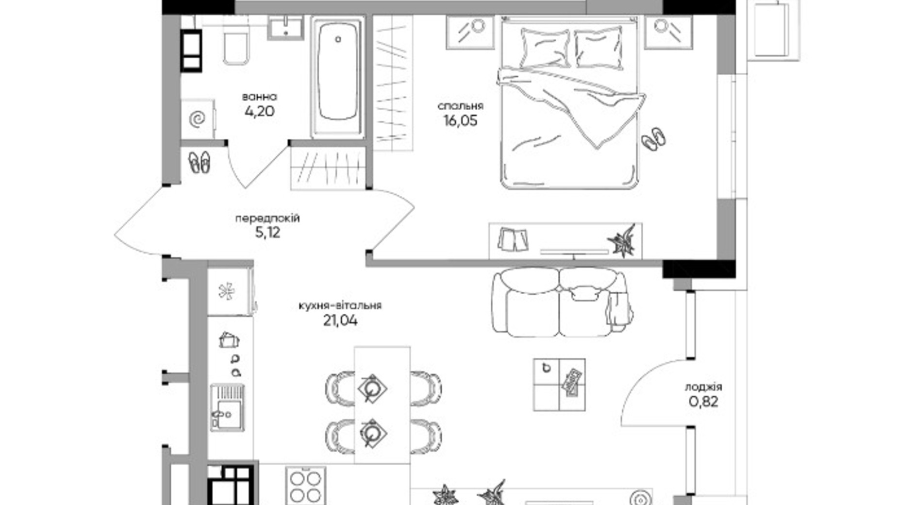 Планировка 1-комнатной квартиры в Клубный дом Olegiv podil 46.57 м², фото 497125