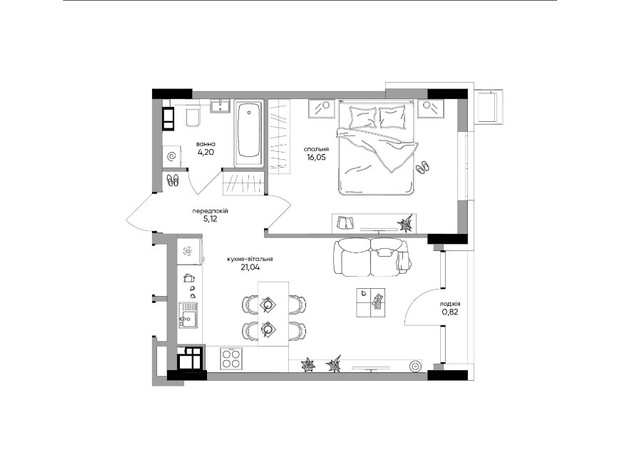 МФК Olegivskiy: планировка 1-комнатной квартиры 46.57 м² МФК Olegivskiy: планировка 1-комнатной квартиры 46.57 м²