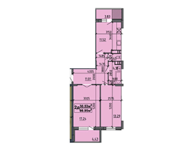 ЖК вул. Тараскова, 5: планування 2-кімнатної квартири 66.95 м²