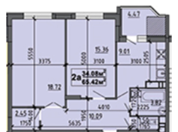 ЖК ул. Тараскова, 5: планировка 2-комнатной квартиры 65.42 м²