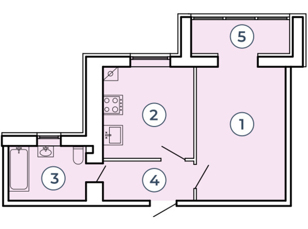 Клубний квартал Атмосфера: планування 1-кімнатної квартири 43.74 м²