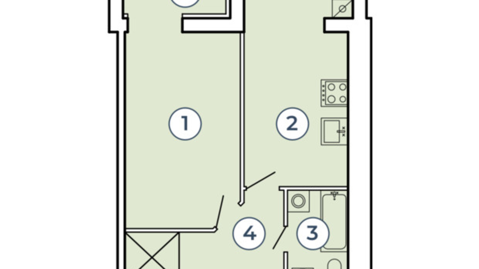 Планування 1-кімнатної квартири в Клубний квартал Атмосфера 48.17 м², фото 497219