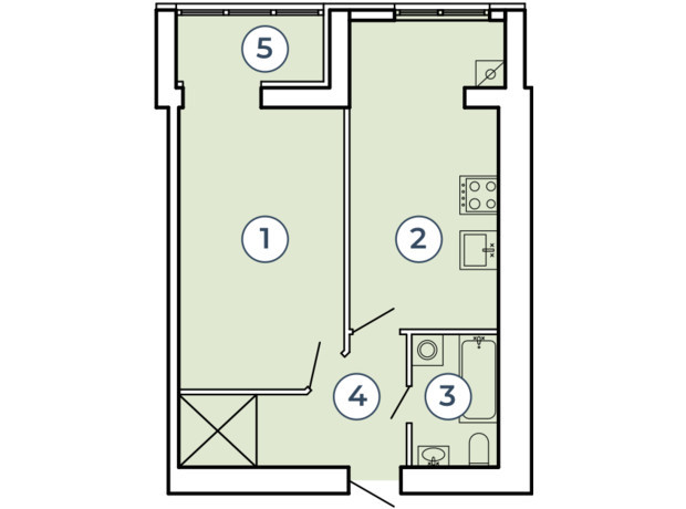 Клубний квартал Атмосфера: планування 1-кімнатної квартири 48.17 м²