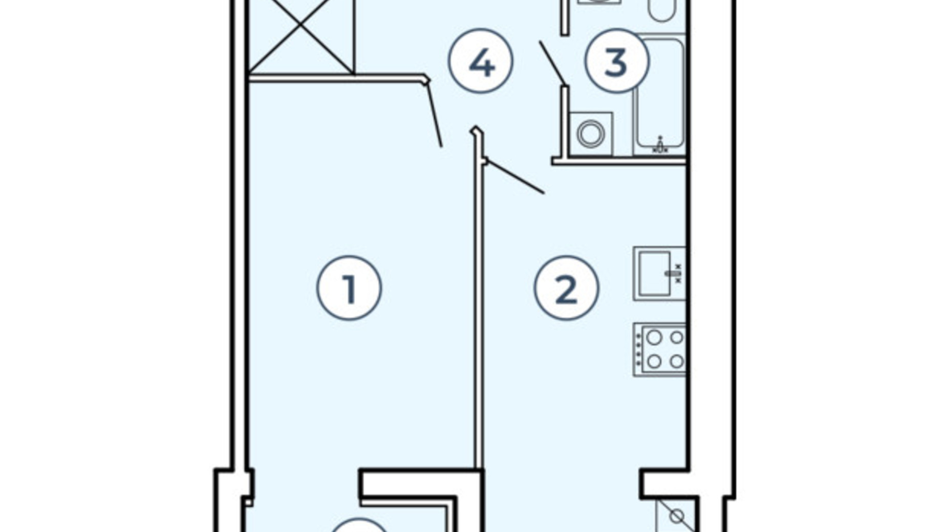 Планування 1-кімнатної квартири в Клубний квартал Атмосфера 48.17 м², фото 497220