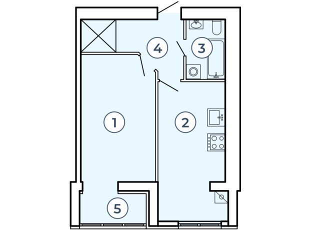 Клубный квартал Атмосфера: планировка 1-комнатной квартиры 48.17 м²