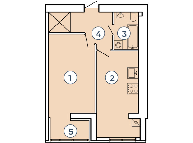 Клубный квартал Атмосфера: планировка 1-комнатной квартиры 48.2 м²