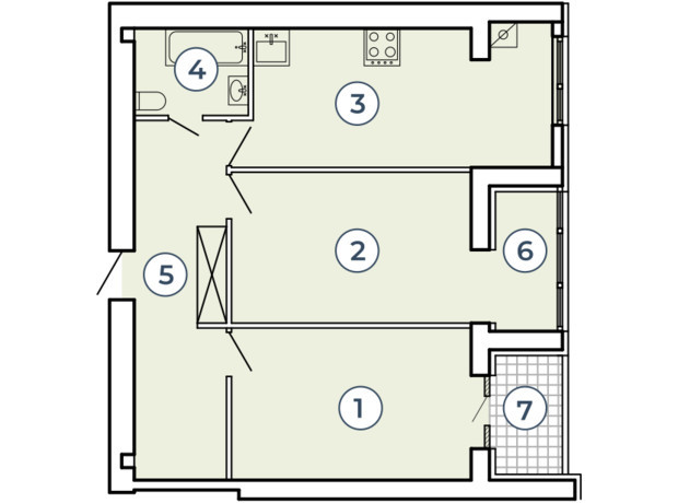 Клубный квартал Атмосфера: планировка 2-комнатной квартиры 68.64 м²