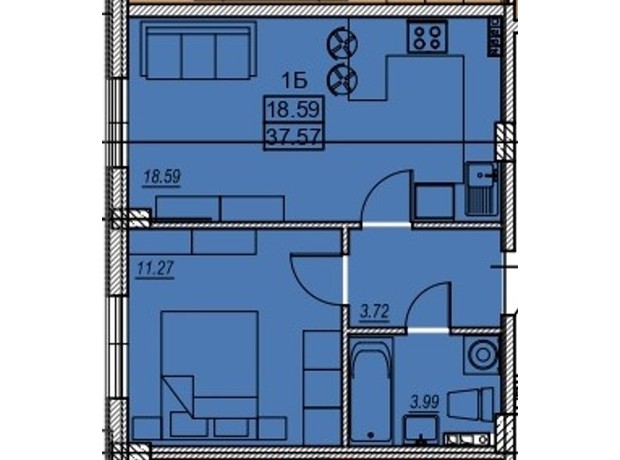 ЖК Меридіан: планування 1-кімнатної квартири 37.6 м²