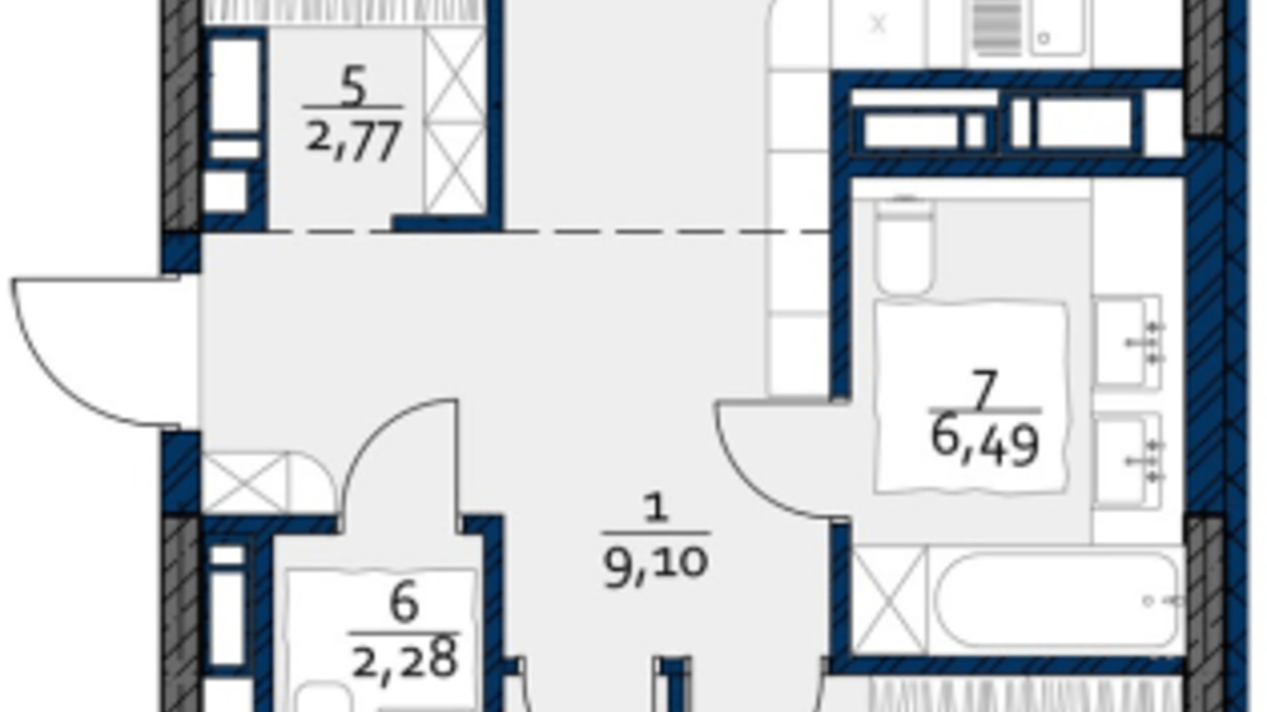 Планировка 2-комнатной квартиры в ЖК Polaris Home&Plaza 79.45 м², фото 497373