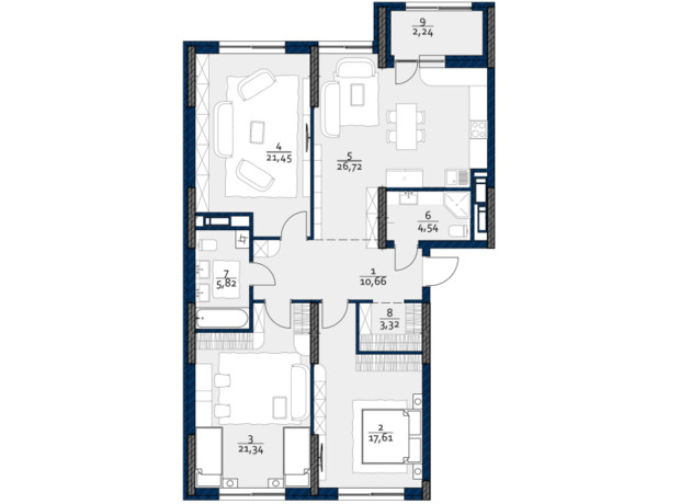 ЖК Polaris Home&Plaza: планування 3-кімнатної квартири 113.7 м²