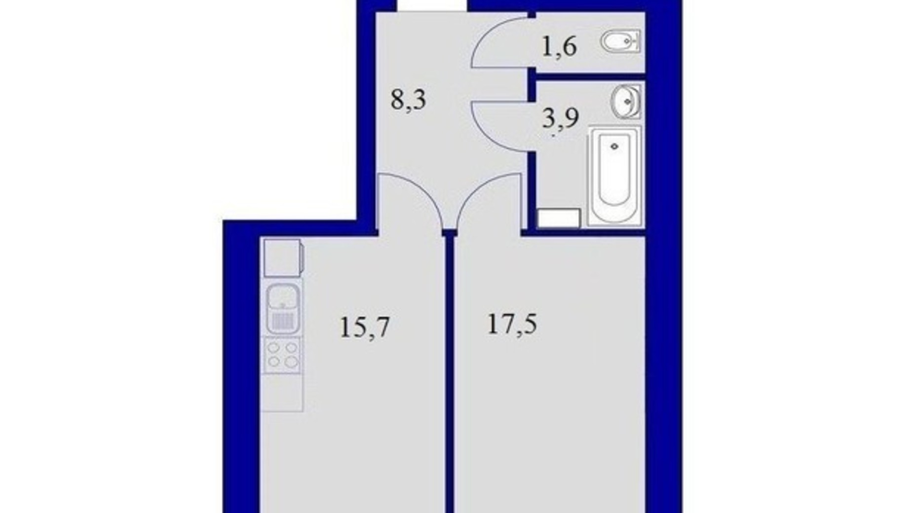 Планування 1-кімнатної квартири в ЖК Милі квартири 46 м², фото 497582