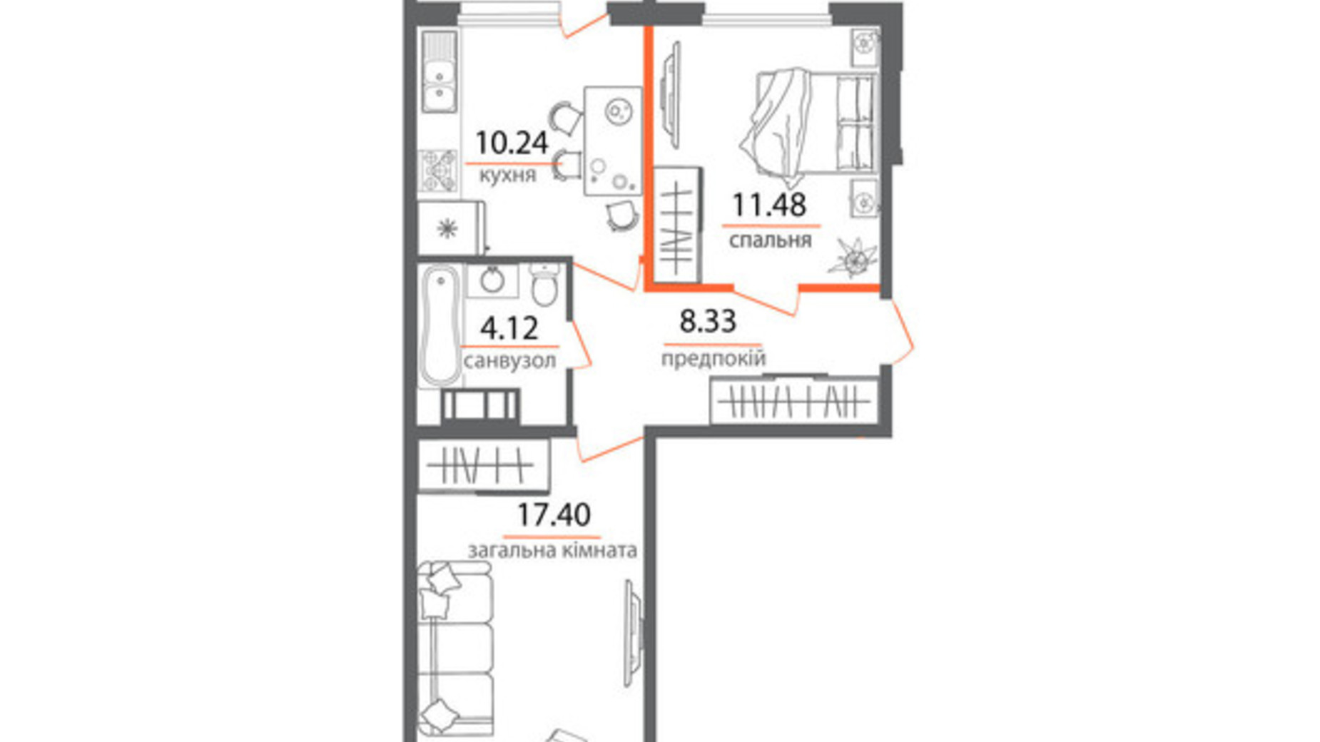 Планировка 2-комнатной квартиры в ЖК Welcome Home на Стеценко 56.44 м², фото 497587