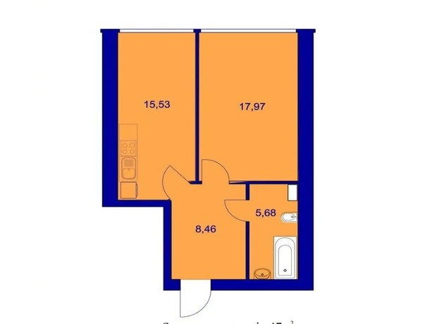 ЖК Милые квартиры: планировка 1-комнатной квартиры 49 м²