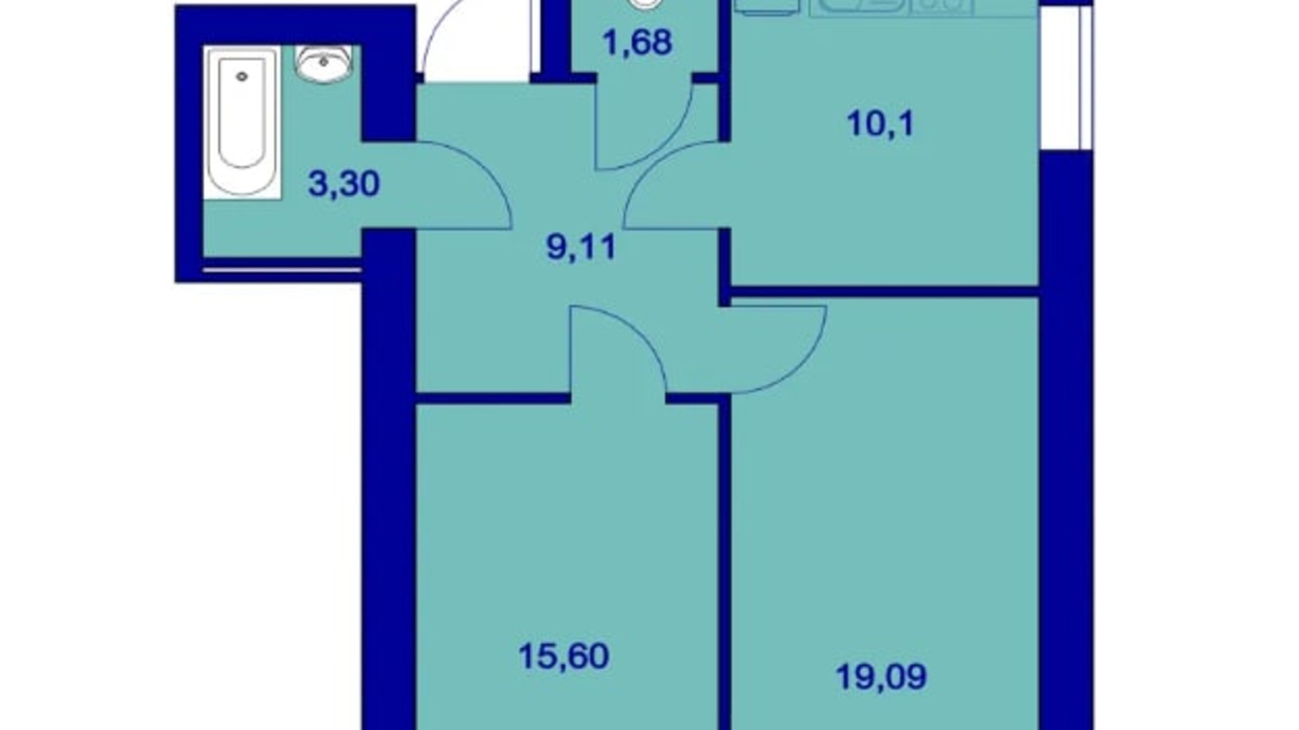 Планування 2-кімнатної квартири в ЖК Милі квартири 58 м², фото 497592