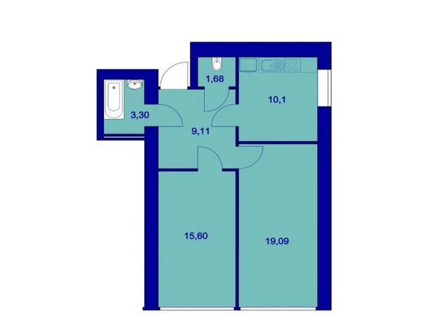 ЖК Милые квартиры: планировка 2-комнатной квартиры 58 м²