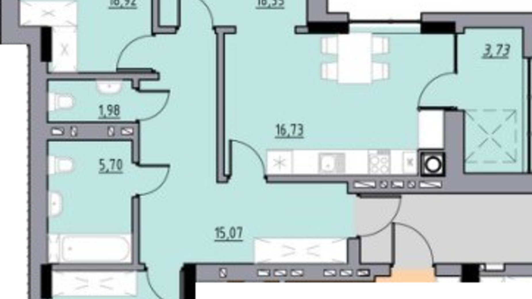 Планування 3-кімнатної квартири в ЖК Повітряна  Hall 97.58 м², фото 497942