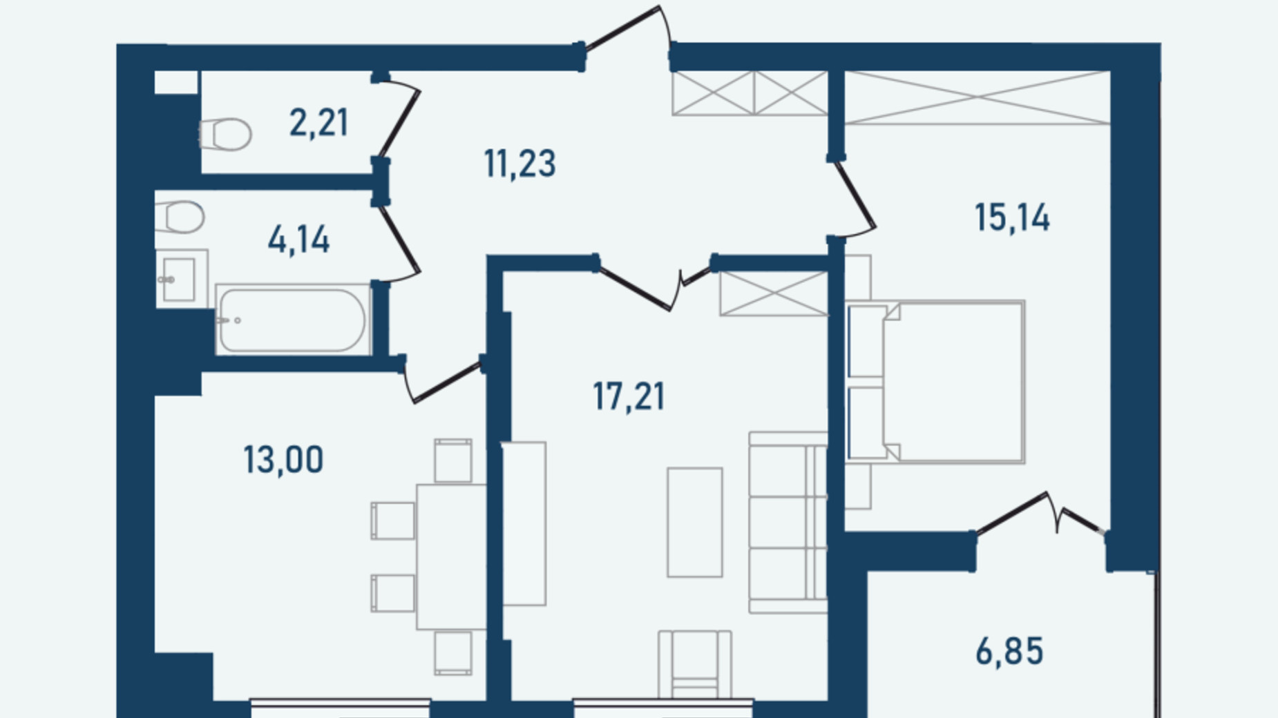 Планировка 2-комнатной квартиры в ЖК Престижный 2 69.78 м², фото 498183