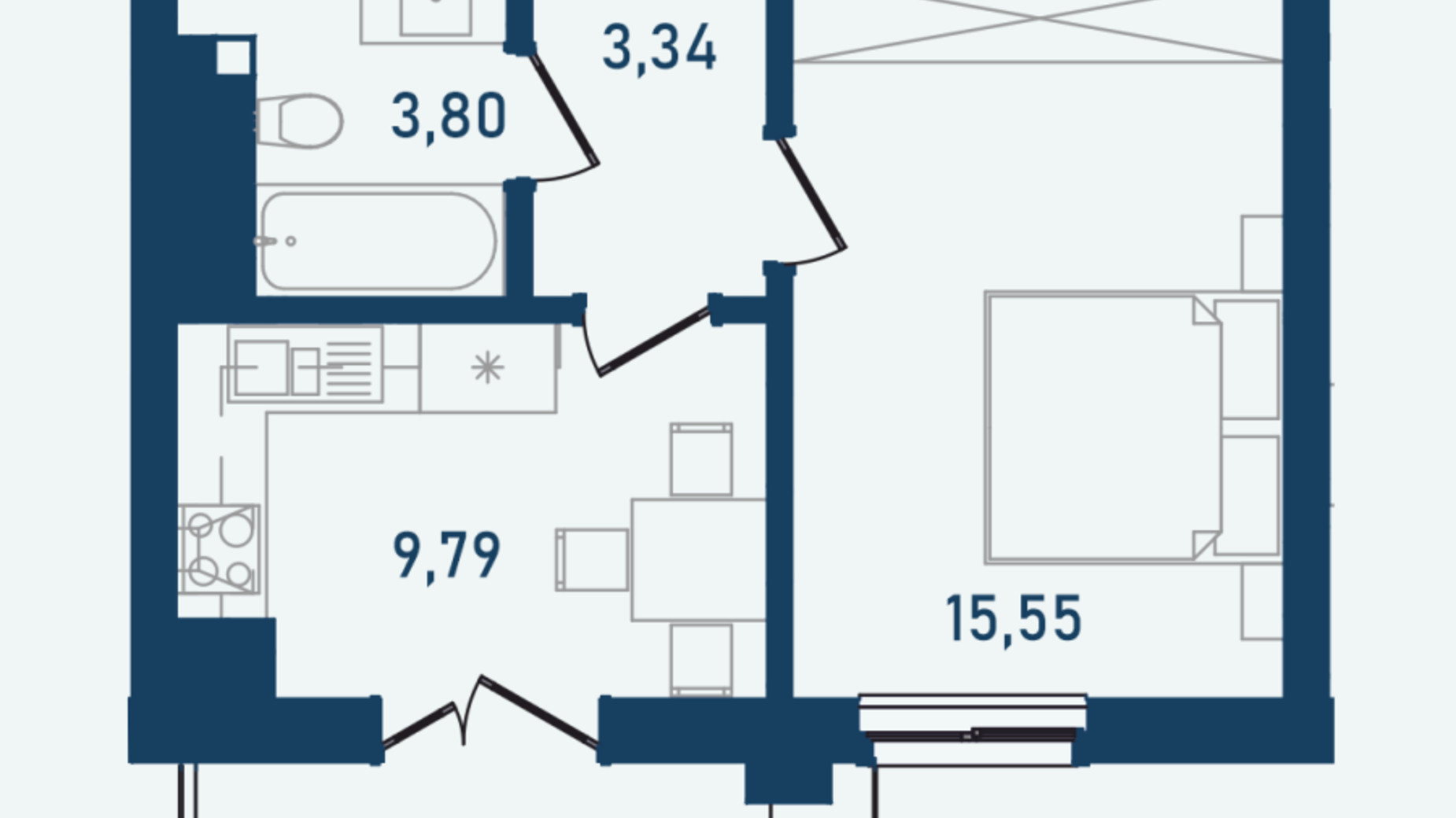 Планування 1-кімнатної квартири в ЖК Престижний 2 37.4 м², фото 498185